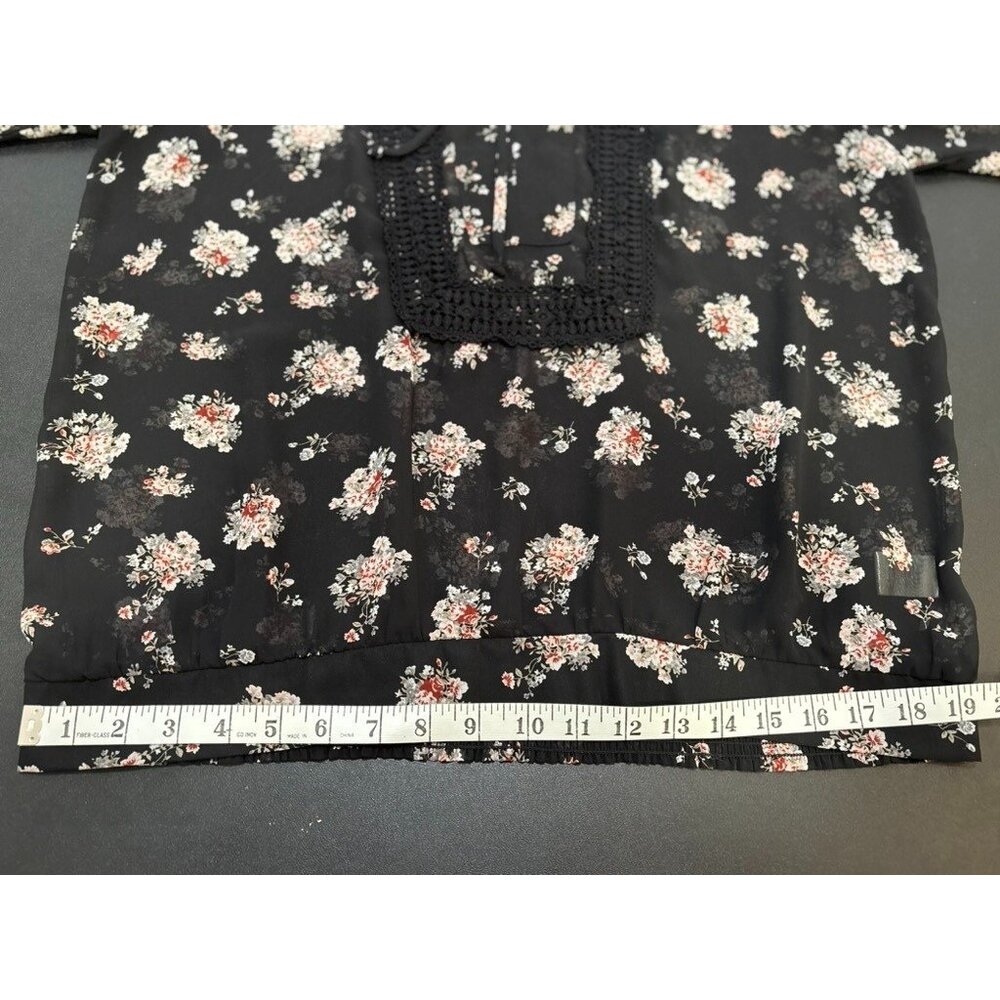 Black Rainn Semi-Sheer Black Floral Drawstring Bell Sleeve Crotched Lace Size L - Picture 10 of 13